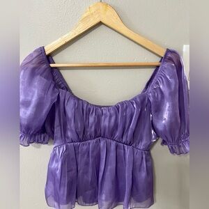 Thirty Thirty Purple Sheer Puff Sleeve Babydoll Top – Size M